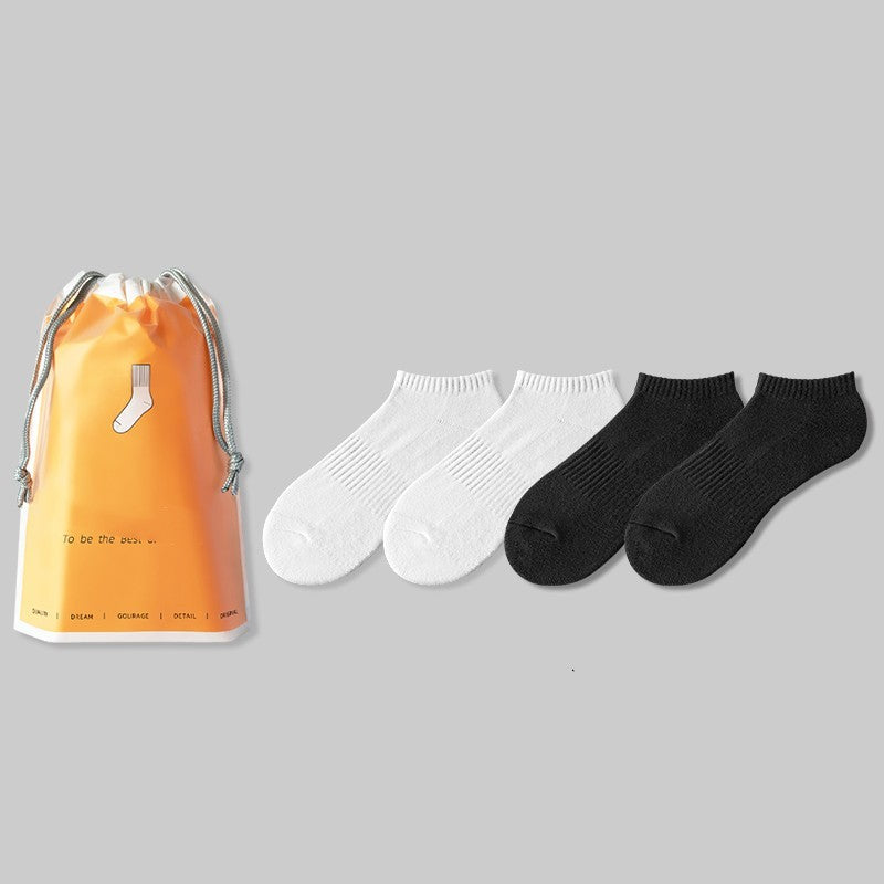 Men's Medium Length Pure White Towel Bottomed Socks Sport Thin Pure Cotton
