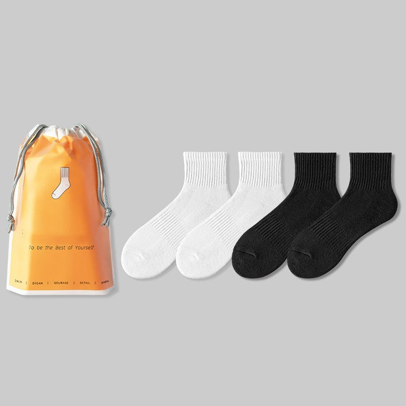 Men's Medium Length Pure White Towel Bottomed Socks Sport Thin Pure Cotton