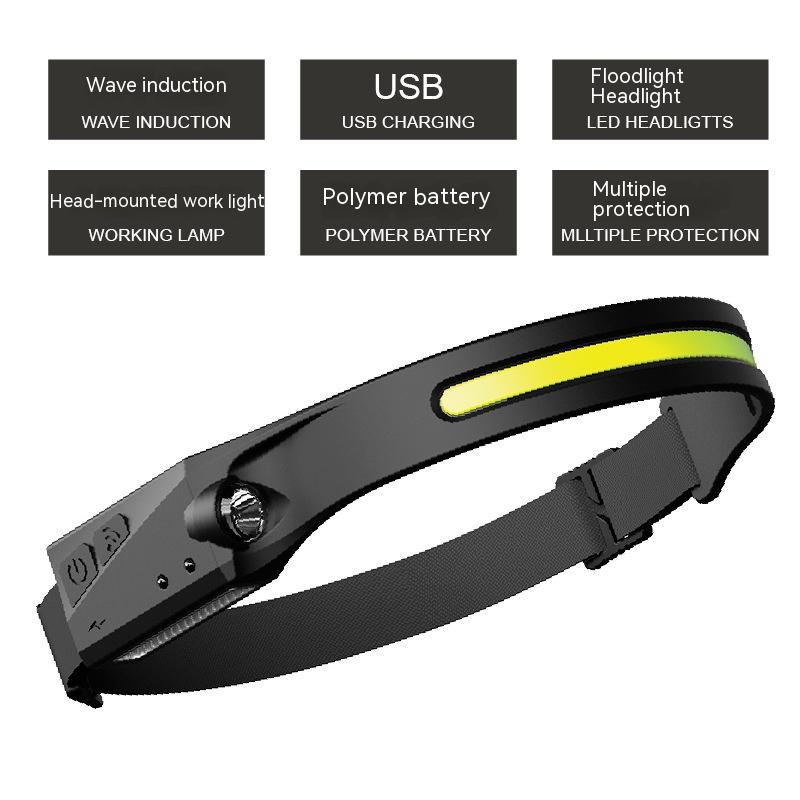 Wave Induction COB Headlight Outdoor Riding Light Night Run Light