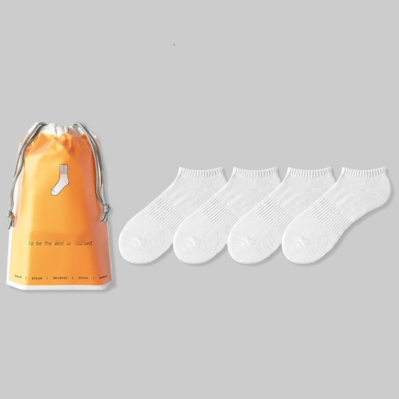 Men's Medium Length Pure White Towel Bottomed Socks Sport Thin Pure Cotton