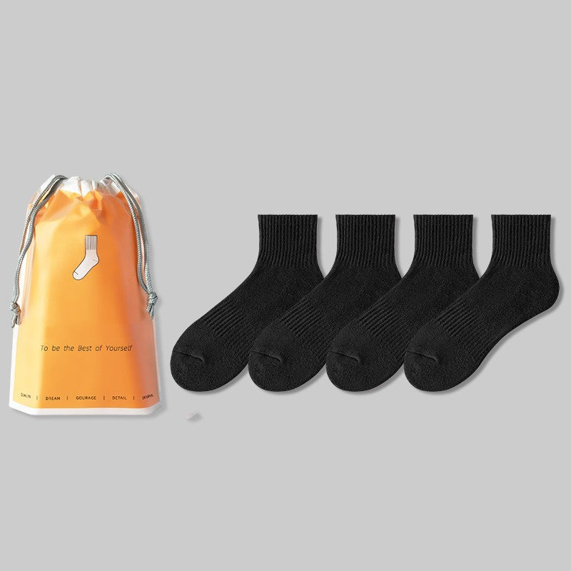Men's Medium Length Pure White Towel Bottomed Socks Sport Thin Pure Cotton