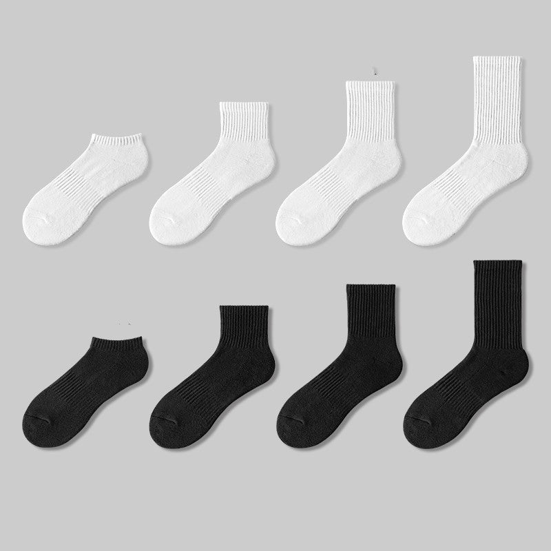 Men's Medium Length Pure White Towel Bottomed Socks Sport Thin Pure Cotton