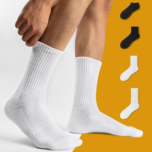 Men's Medium Length Pure White Towel Bottomed Socks Sport Thin Pure Cotton